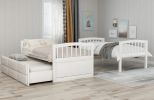 Twin over Twin Wood Bunk Bed with Trundle and Drawers,White - White