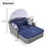 79.9" Outdoor Sunbed with Adjustable Canopy;  Double lounge;  PE Rattan Daybed - Blue+Grey