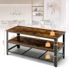 3-Tier Industrial Entertainment TV Stand with Metal Mesh Shelf - Rustic Brown + Black