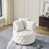 Velvet Upholstered Swivel Chair for Living Room, with Button Tufted Design and Movable Wheels, Including 3 Pillows - Beige