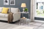 Silver Chrome Side Table, 2-Tier Acrylic Glass End Table for Living Room&Bedroom - Chrome