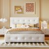 Upholstered Platform Bed with Classic Headboard and 4 Drawers;  No Box Spring Needed;  Linen Fabric;  Queen Size - White