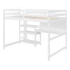 Full Size Wooden Loft Bed with Shelves, Desk and Writing Board - White