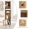 4 Tiers Rattan Storage Cabinet with Slim Design - Natural