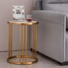 Sintered stone round side/end table with golden stainless steel frame - Golden