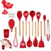 33pcs Set Wooden Handle Silicone Kitchen Utensils 33 Pieces Set Silicone Spoon Shovel Kitchen Gadgets Set Silicone Kitchen Utensils - Purple