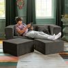 Jaxx Zipline Convertible Sleeper Loveseat & Ottomans, Textured Microvelvet - Charcoal - Charcoal - Microvelvet