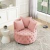 Velvet Upholstered Swivel Chair for Living Room, with Button Tufted Design and Movable Wheels, Including 3 Pillows - Pink