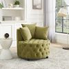 Velvet Upholstered Swivel Chair for Living Room, with Button Tufted Design and Movable Wheels, Including 3 Pillows - khaki