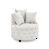 Velvet Upholstered Swivel Chair for Living Room, with Button Tufted Design and Movable Wheels, Including 3 Pillows - Beige