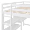 Full Size Wooden Loft Bed with Shelves, Desk and Writing Board - White