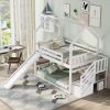 Twin-Over-Twin House Bunk Bed, Convertible Slide, Storage Staircase - White