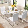 5-piece Dining Table Chairs Set, Rectangular Dining Room Table Set for 4, Faux Marble Modern Dining Table and Faux Leather Chairs for Kitchen Dining R