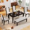 6-Piece Kitchen Dining Table Set, 62.7" Rectangular Table and 4 High-Back Tufted Chairs & 1 Bench for Dining Room and Kitchen (Espresso) - Espresso -