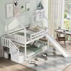 Twin-Over-Twin House Bunk Bed, Convertible Slide, Storage Staircase - White